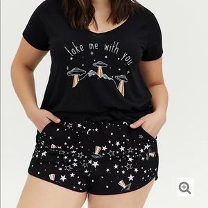 WITH YOU UFO BLACK SLUB JERSEY V-NECK SLEEP TEE